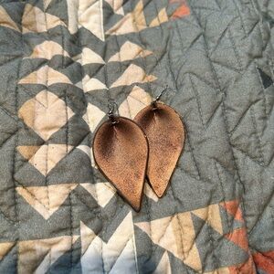 Copper faux leather earring